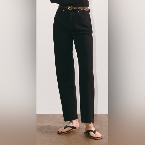 NEW Everlane Black Cotton The Way-High In Coal Raw Hem Straight Leg Jeans 28T - Picture 4 of 12